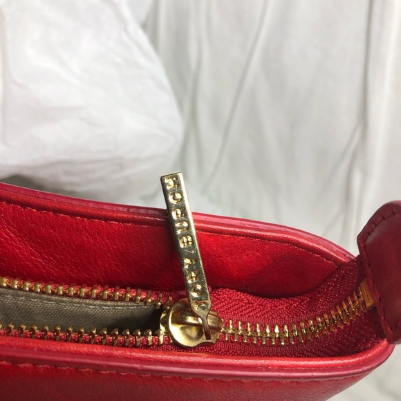 Tory Burch Bombe Tote Bag Glazed Leather Shoulder Bag Red Handbag Purse - Picture 9 of 16